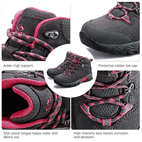 Clorts Women's Classic Hiking Boots Waterproof Suede Leather Lightweight Hiking Shoes Grey/Pink US Women Size 7.5 Medium Width