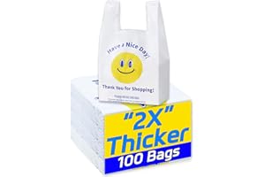 YovhVon 0.8Mil(20 Microns), 100 Count, Plastic Bags with Handles, T-Shirt bags, Thank You bags, Shopping Bag, Grocery Bag, |for Store, Carry, Pack|, White, 1/6 Barrel, Large 11"x6"x21", Heavy Duty