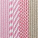 Ldoux 100 Pcs Biodegradable Paper Straws for Birthdays, Weddings, Baby Showers, Celebrations and Parties, Gold and Pink Pattern