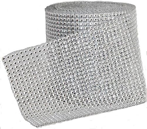 DYQWT 30ft Silver Diamond Crystal Rhinestone Mesh Wrap Roll Ribbon for Wedding Party Decorations