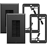 VCE Single Brush Wall Plate with Single Gang Low Voltage Mounting Bracket Black 2 Set/4 PCS