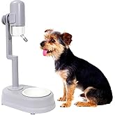 Pet Standing Water Dispenser Cat Dog Standing Ceramic Bowl Automatically Feeding Water Height Adjustable Detachable Pole (Gray, Large)
