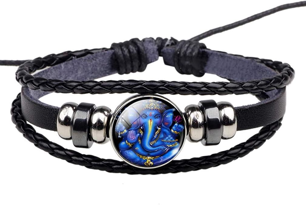 Men's bracelet Hinduism Elephant God Ganesh Lucky Bracelet Braided Leather Bracelet Charm