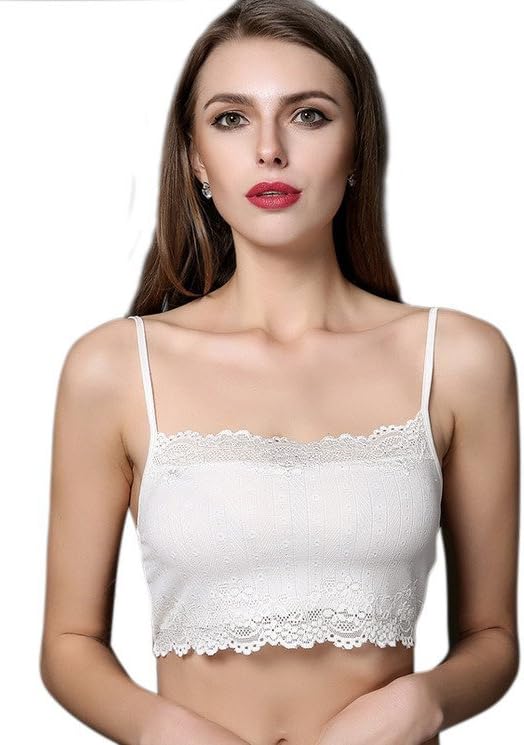 Funme Silk Lace Trimmed Half Camisole Tops Spaghetti Strap