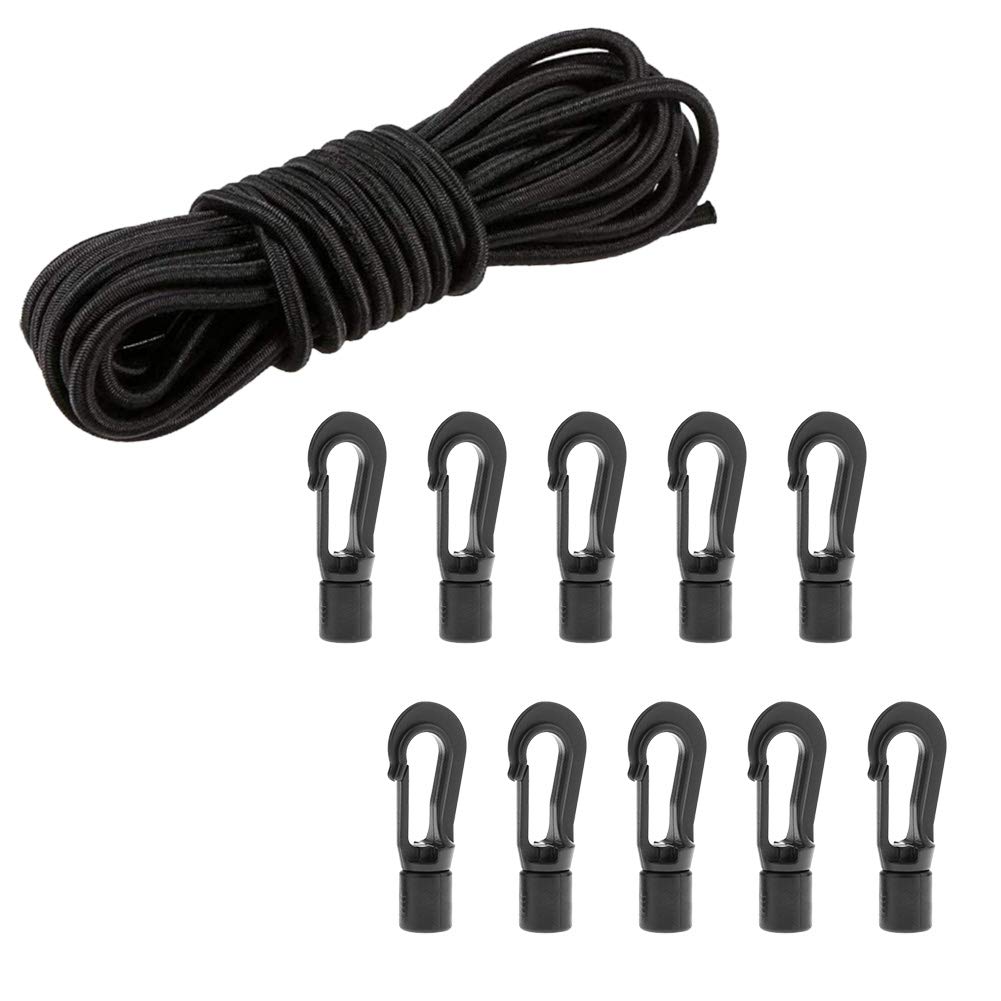 Photo 1 of 1/4" x 25' Elastic Bungee Shock Cord - Kayak Stretch String Rope with Bungee Shock Cord Hook Suitable for Boat Camping Accessories, Exercise, Fitness and Outdoor Enthusiasts (25 Feet Rope + 10 Hooks)
