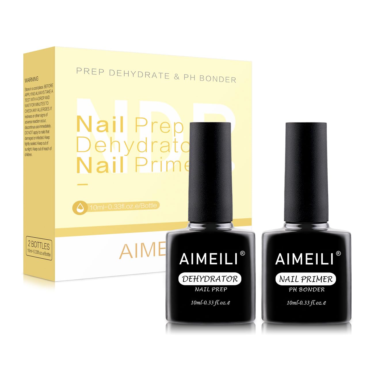 AIMEILI Natural Nail Prep Dehydrator & Bond Primer - Acid Free, Fast Air Dry Superior Bonding for Gel Polish and Acrylic Powder - Protein Bonding - 2 x 10ml