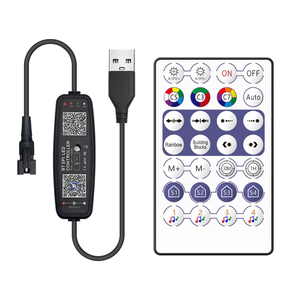 Photo 1 of Xnbada LED Controller,Bluetooth Music APP Control with 28keys Remote for WS2811 WS2812 SK6812 Addressable Strip Light,USB Extension Cable,DC5V