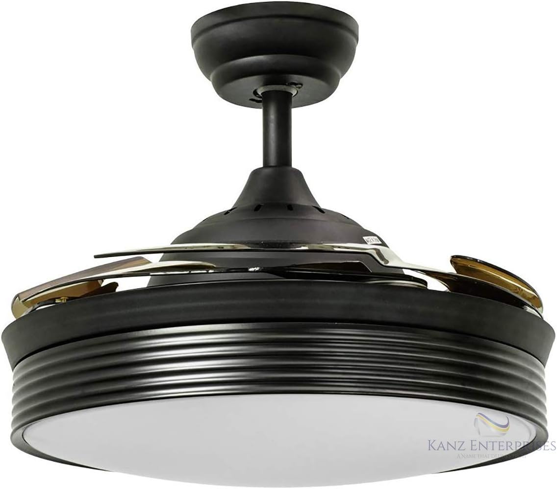 Kanz Enterprises Designer Modern Imported Ceiling Fan with Retractable/Invisible Blades with LED Light & Remote Control, Transparent Acrylic Blades, Lookalike Chandelier Lamp K-422