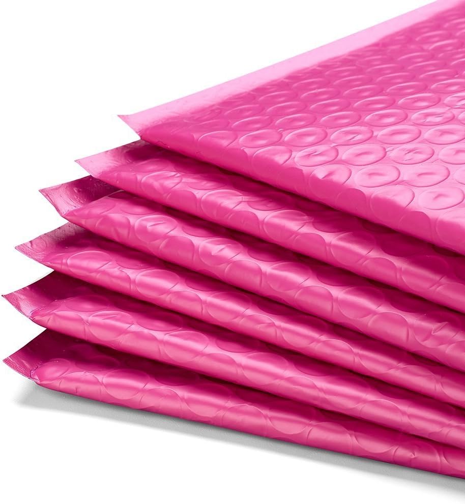 Fu Global 4x8 Inch Poly Bubble Mailer Pink Self Seal Padded Envelopes Pack of 50 : Office Products