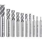 10 PCS 0.08" - 0.47" End Mills, AFUNTA 4-Flute HSS CNC Straight Shank Drill Bit Set Cutter Tool Set for Wood Aluminum Steel T