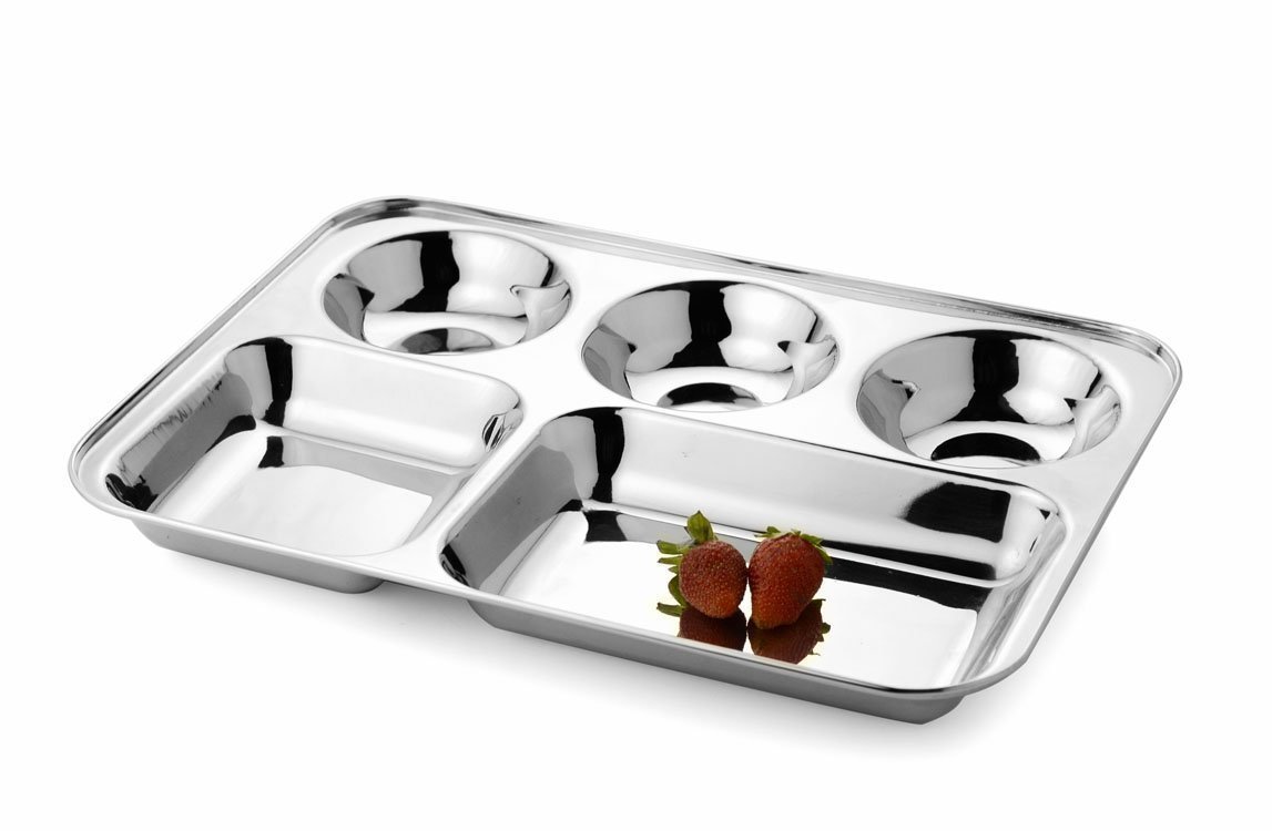 5 Compartment Square Lunch Plate - Stainless Steel, 5 in 1 Dinner and Lunch Plate, Little Ones Will Love it, 5 Sections Lunch Plate/Thali - (Pack of 1)