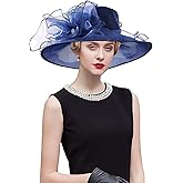 RZTA Women's Kentucky Derby Church Dress Hat Wide Brim Leaf Flower Bridal Shower Hat