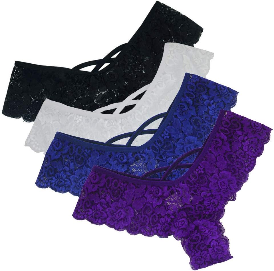 4 Pcs G-String Thongs for Women T Back Low Waist See Through Seamless Lace Thong Underwear Women Sexy Panties