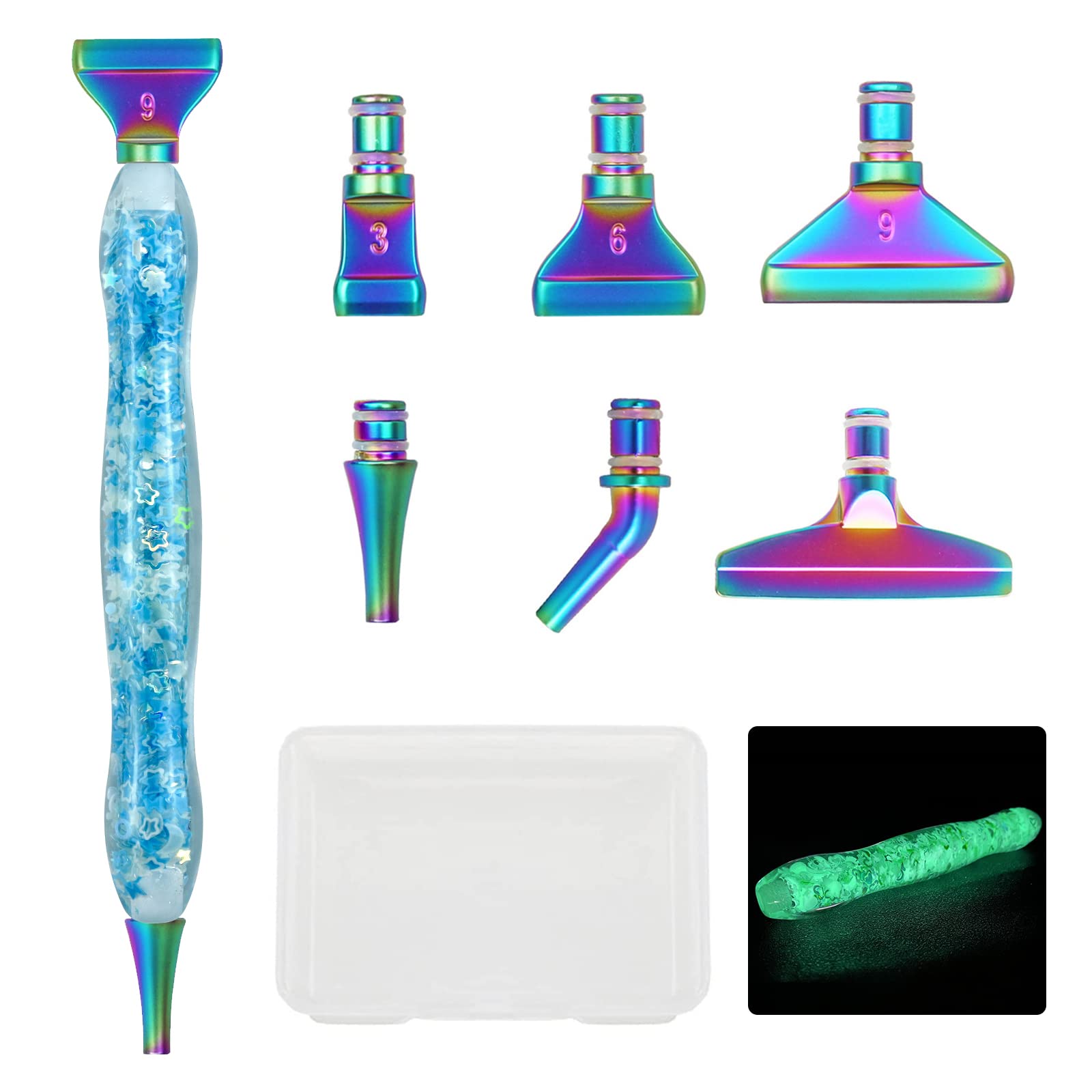 Cyleibe Diamond Art Painting Pen Kits, Luminous Diamond Art Painting Accessories Tools, Diamond Art Pens Tools with 6 PCS Metal Pen Tips for DIY Craft Crystal Drill Bead Glow Blue