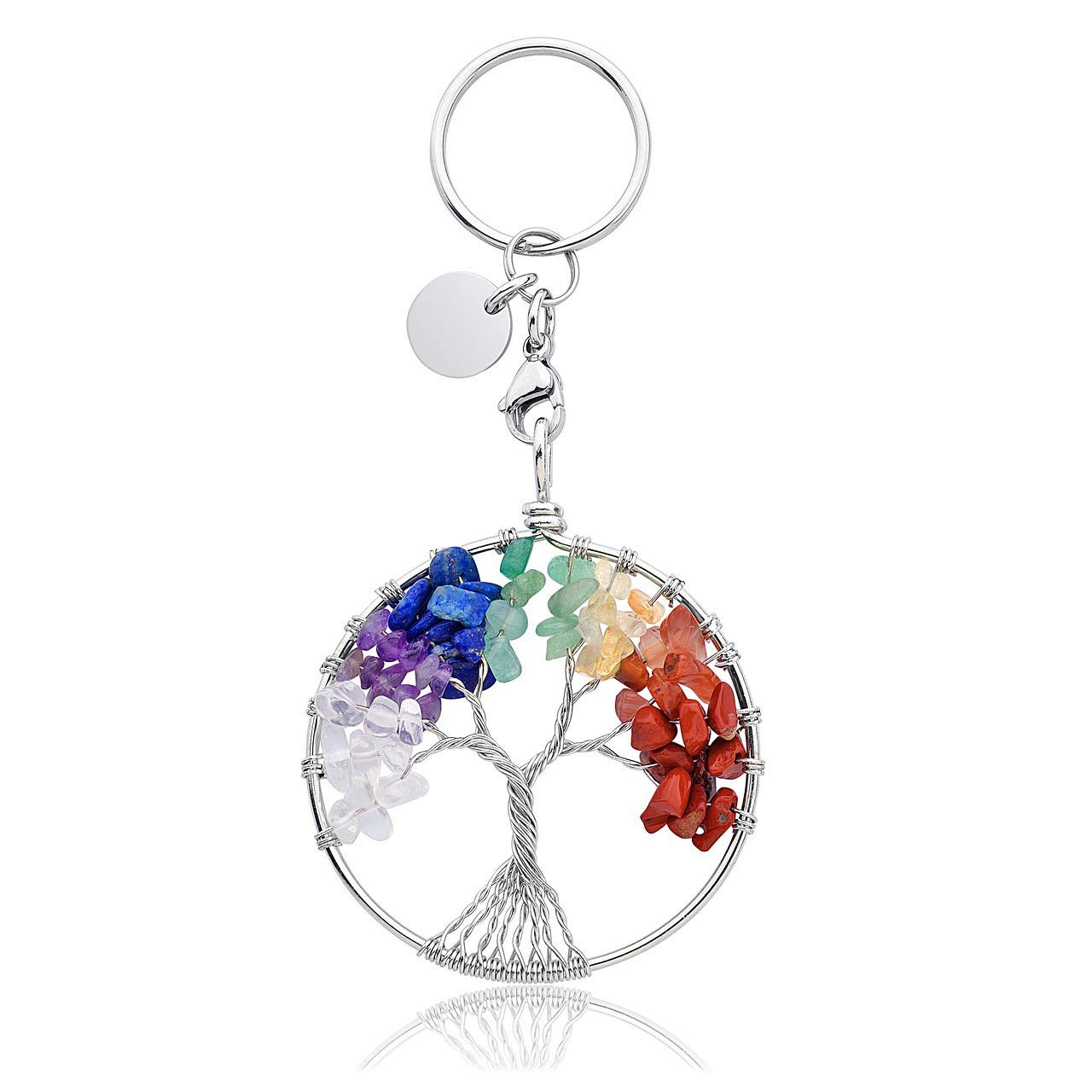 Jovivi 7 Chakra Tree of life Crystal Keyring Natural Crystals Healing Stones Gemstones Key Rings Women Bag charms Keychain Car key chain for Women Girls Chakra Healing Crystal Gifts