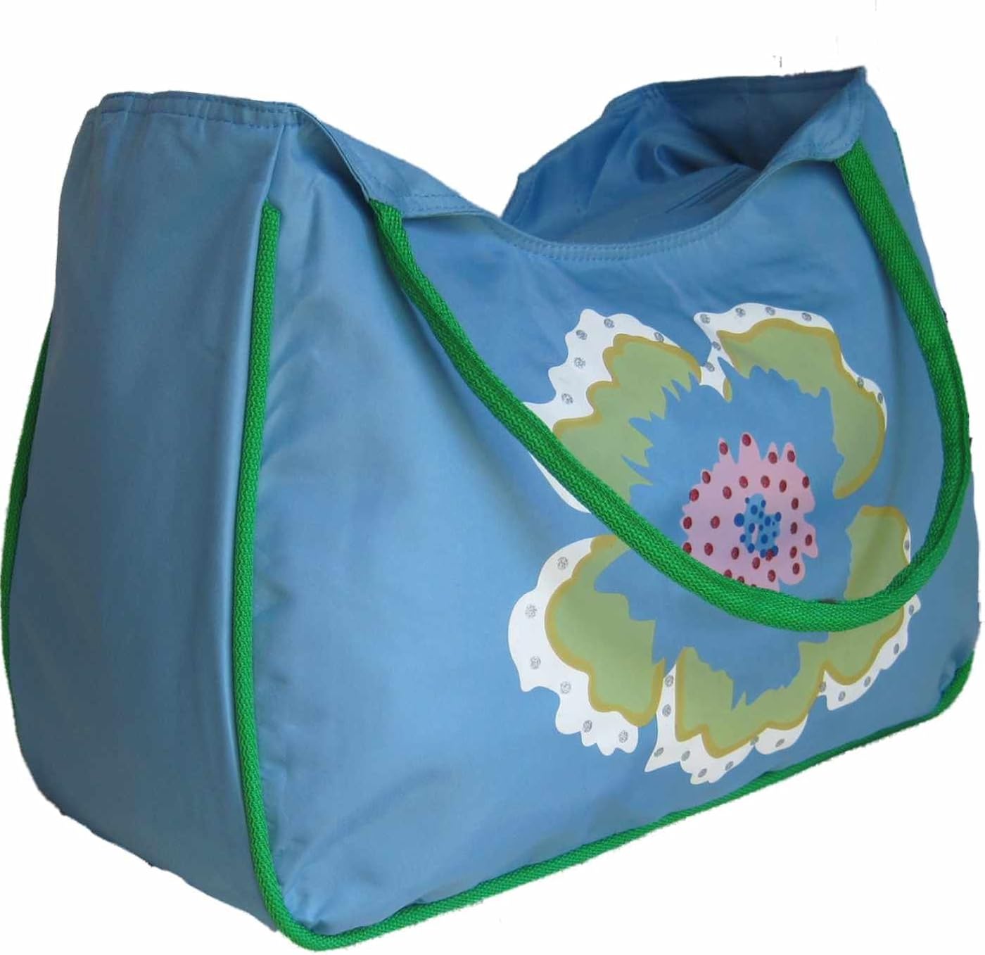 LARGE BEACH BAG Blue with Flower (H)33cm x (W)52cm x (D)21cm Amazon.co