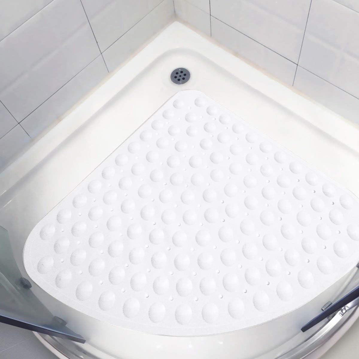 Guizen 1Pcs Mildew Resistant Original Non Slip White Shower Mats Drain Hole for Tub Quadrant Shower