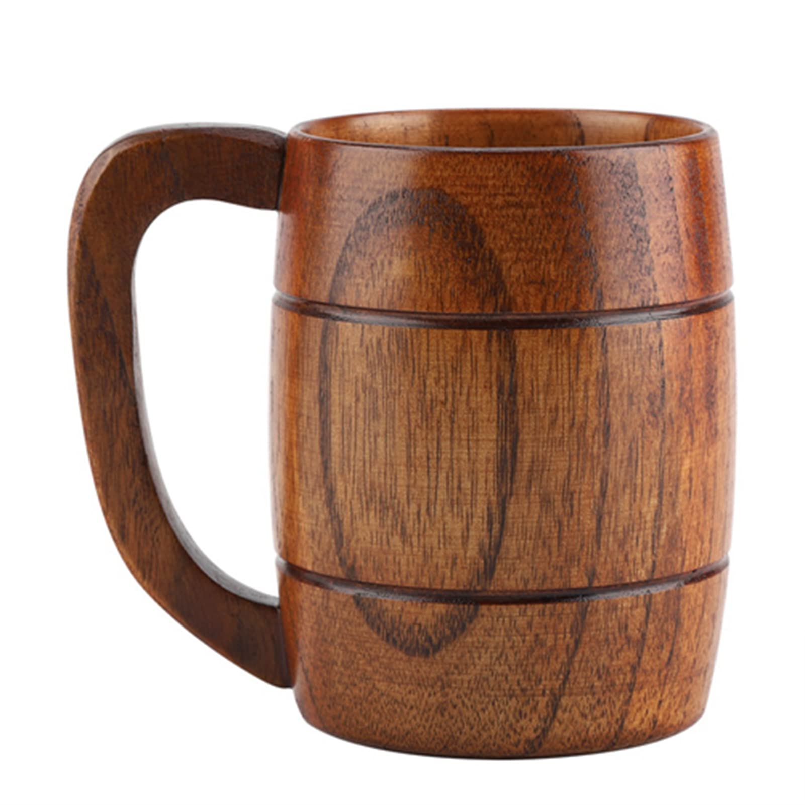 Natural Solid Wooden Beer Cup Barrel Shaped Retro Big Capacity Tea Coffee Classical Drinking Mug with Handle