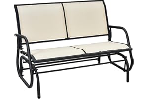 Giantex Swing Glider Chair 48 Inch with Spacious Space, 2 People Swing Lounge Glider Chair Cozy Patio Bench Outdoor & Indoor for Patio, Backyard, Poolside, Lawn Steel Rocking Garden Loveseat (Beige)