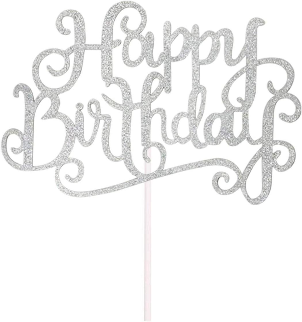 Allazone 1 PCS Silver Birthday Cake Decoration Silver Happy Birthday Handmade Cake Topper and 12 PCS Silver Pentacle Stars Cake Toppers Decoration for Party Decoration - Image 3