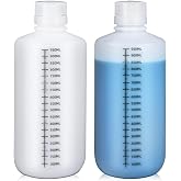UMETASS 32oz/1000ml Narrow Mouth Plastic Bottles with Caps, HDPE Laboratory Grade Graduated Liquid Containers for Reagent Sample Medicine Water Storage (Translucent, 2 Pcs)