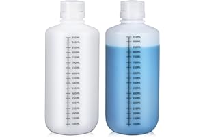 UMETASS 32oz/1000ml Narrow Mouth Plastic Bottles with Caps, HDPE Laboratory Grade Graduated Liquid Containers for Reagent Sample Medicine Water Storage (Translucent, 2 Pcs)