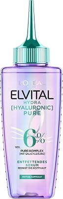 L'Oréal Paris Elvital Hydra Hyaluronic Pure feuchtigkeitsspendendes Serum für glänzendes, lebendiges Haar, mit Salicyl- und Hyaluronsäure für einen Feuchtigkeitsboost, Feuchtigkeit und Pflege, 102ml