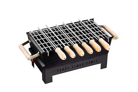 Starvin HotL Portable 6 Skewer Barbeque with Wooden Handles s-75