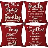 ULOVE LOVE YOURSELF Home Quotes Throw Pillow Covers Farmhouse Decorative Cushion Cover 18 x 18 Inch Rustic Family Words Country Decor Pillowcases Set of 4 for Sofa Couch Porch (Red)