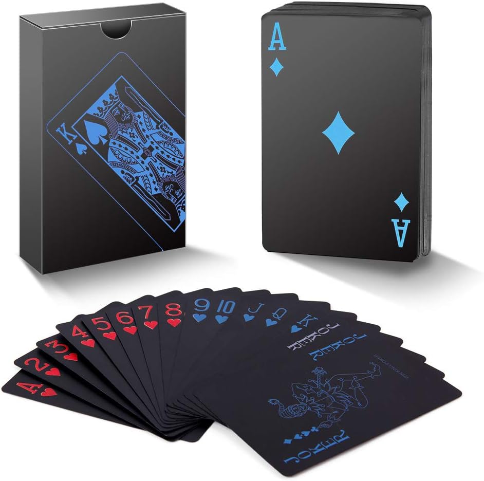 zidwzidwei Pokers, 2 Barajas de Cartas, Naipes Únicos de Plástico PVC Negro Resistente al Agua, Baraja de Cartas Premium Tamaño Estándar para Niños y Adultos