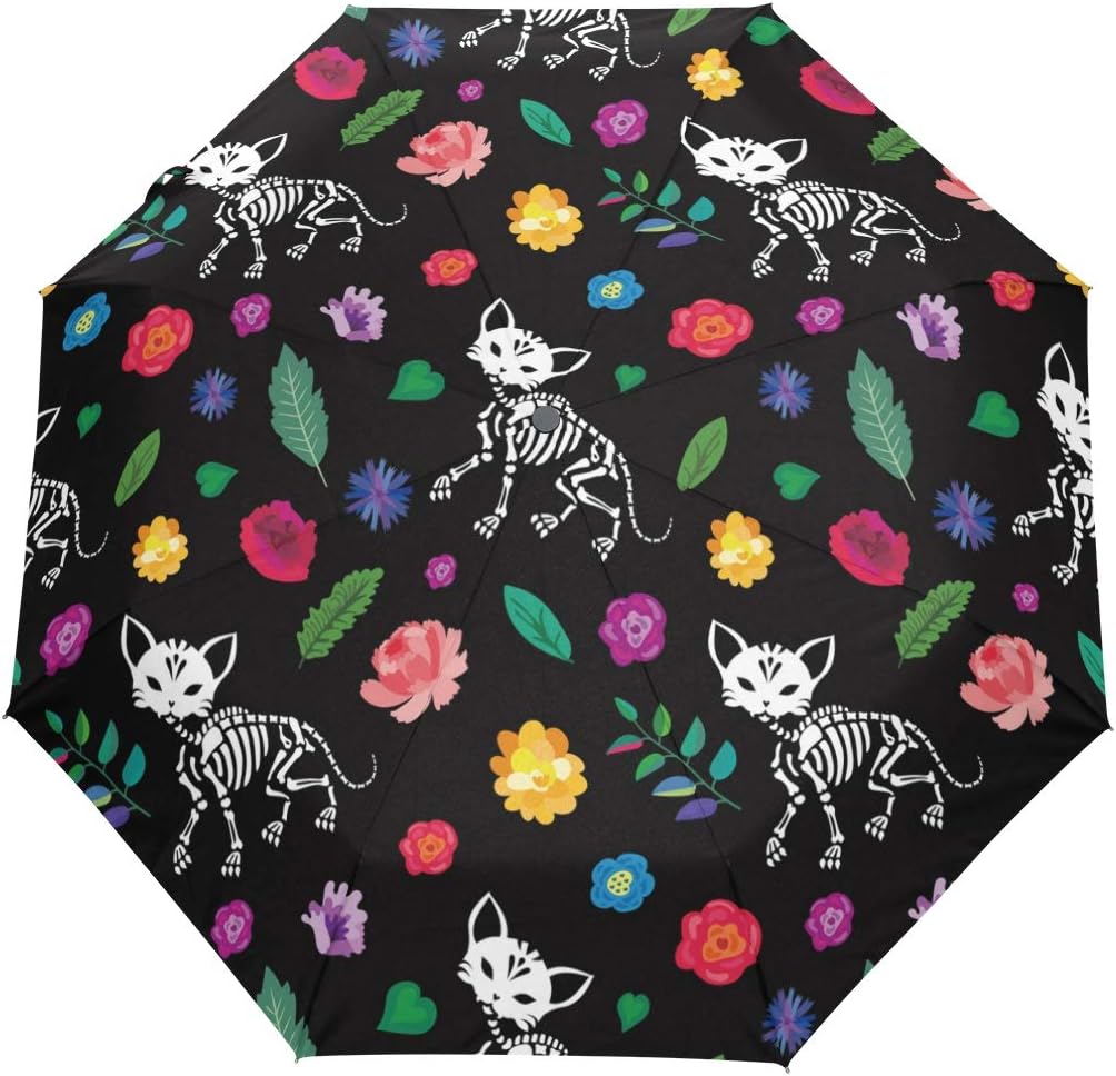 DERLONKAJE Devil Skull Baphomet Satanic Pentagram Automatic Umbrella Auto Open Close Folding Windproof Foldable for Men Women Kids