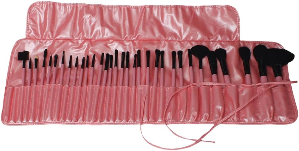 DASTAR8482; Professional Makeup Brush Set| Pro Cosmetic-32pc Studio Pro Makeup Makeup Cosmetic Brush Set Kit w/ Leather Case (Pink with Black Brush)