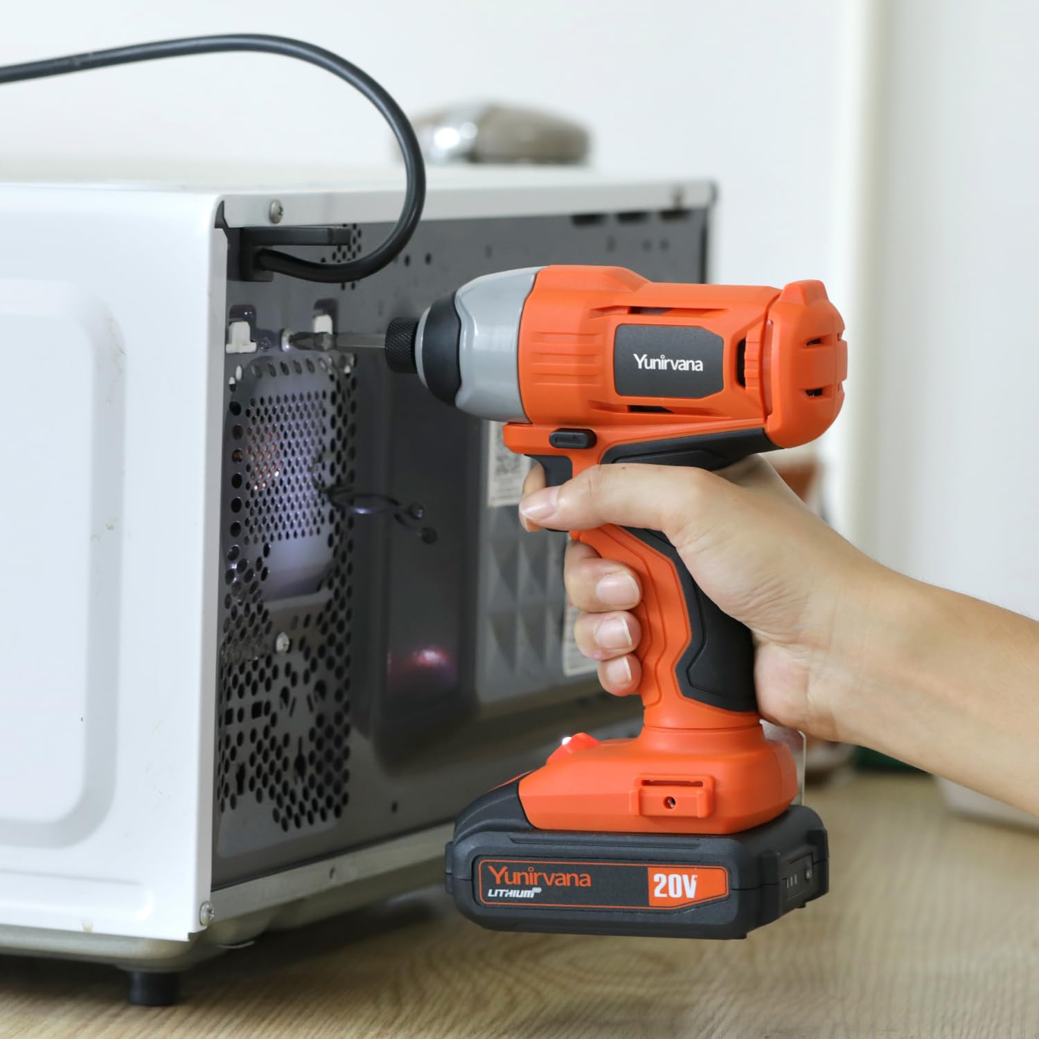 Rechargeable Impact Driver 20V, Yunirvana Variable Speed (0-2800RPM) Cordless Impact Driver with 6Pcs Screwdriver bits,1.3Ah Battery and Charger，Suitable for Tightening Screws