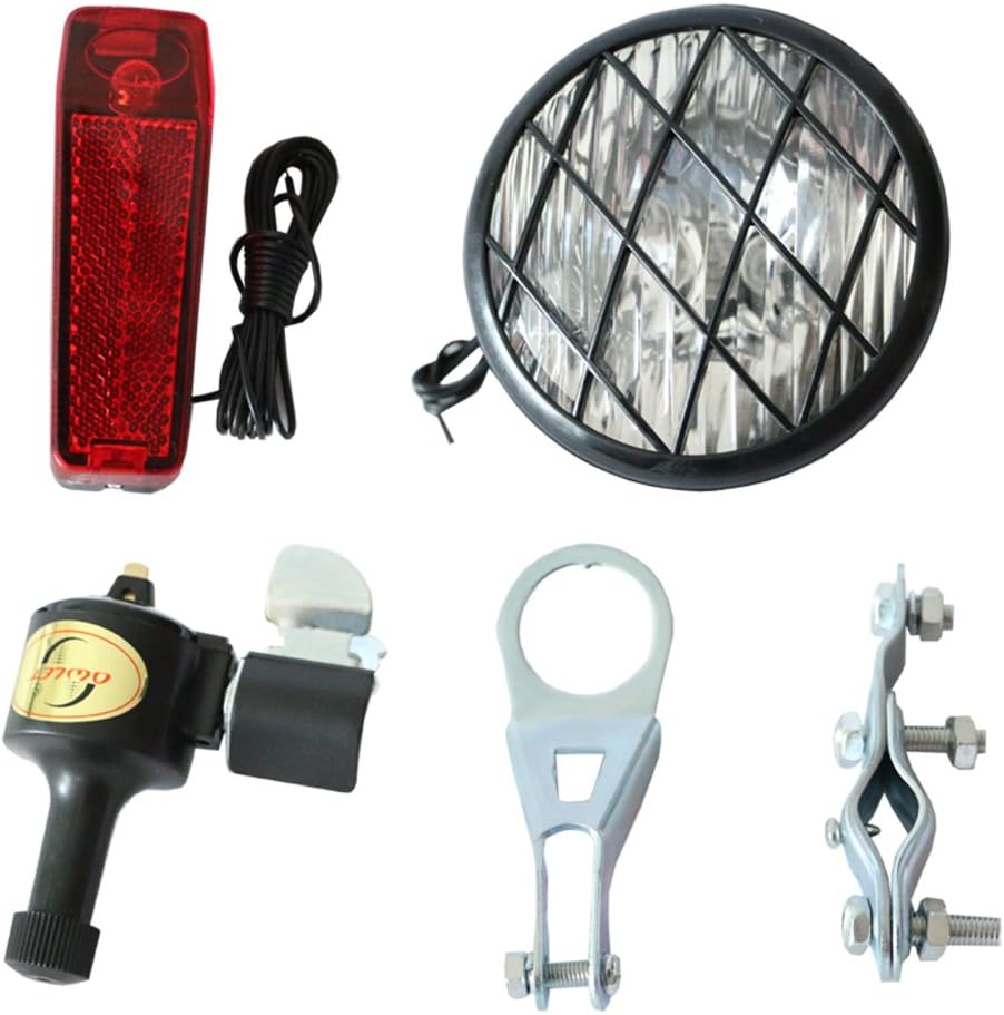 Head and Tail Combined Bike Generator Light Kit-White Front & Red Back Lamps, Mounting Hardware Included, 6V 3W, Energy-saving Bicycle Dynamo Kit