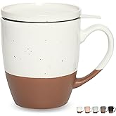 Bosmarlin Ceramic Tea Cup with Infuser and Lid, 16 Oz, Steeping Tea Mug with Strainer, Dishwasher and Microwave Safe (White)