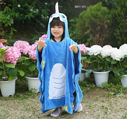 Kid Child Baby Hooded Poncho Towel Unicorn Hooded Bath / Beach Towel Wrap for Age 3-7 (Blue)