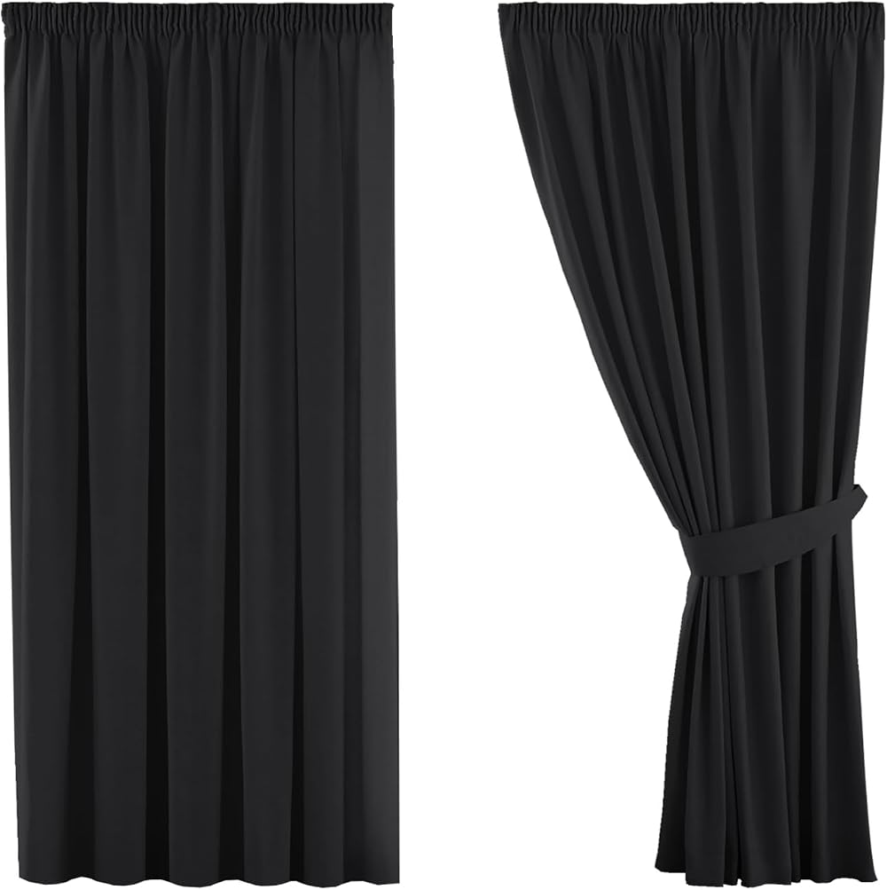 H.Versailtex Blackout Thermal Curtains 66x54 Pencil Pleat 2 Panels Black