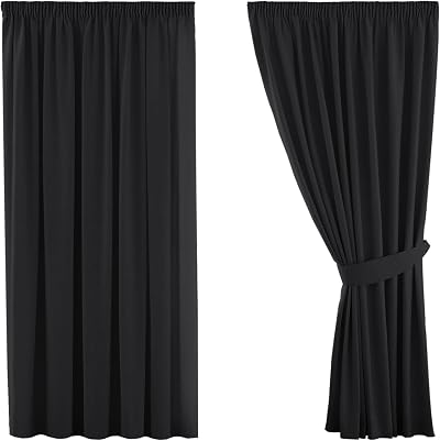 H.Versailtex Blackout Thermal Curtains 66x54 Pencil Pleat 2 Panels Black