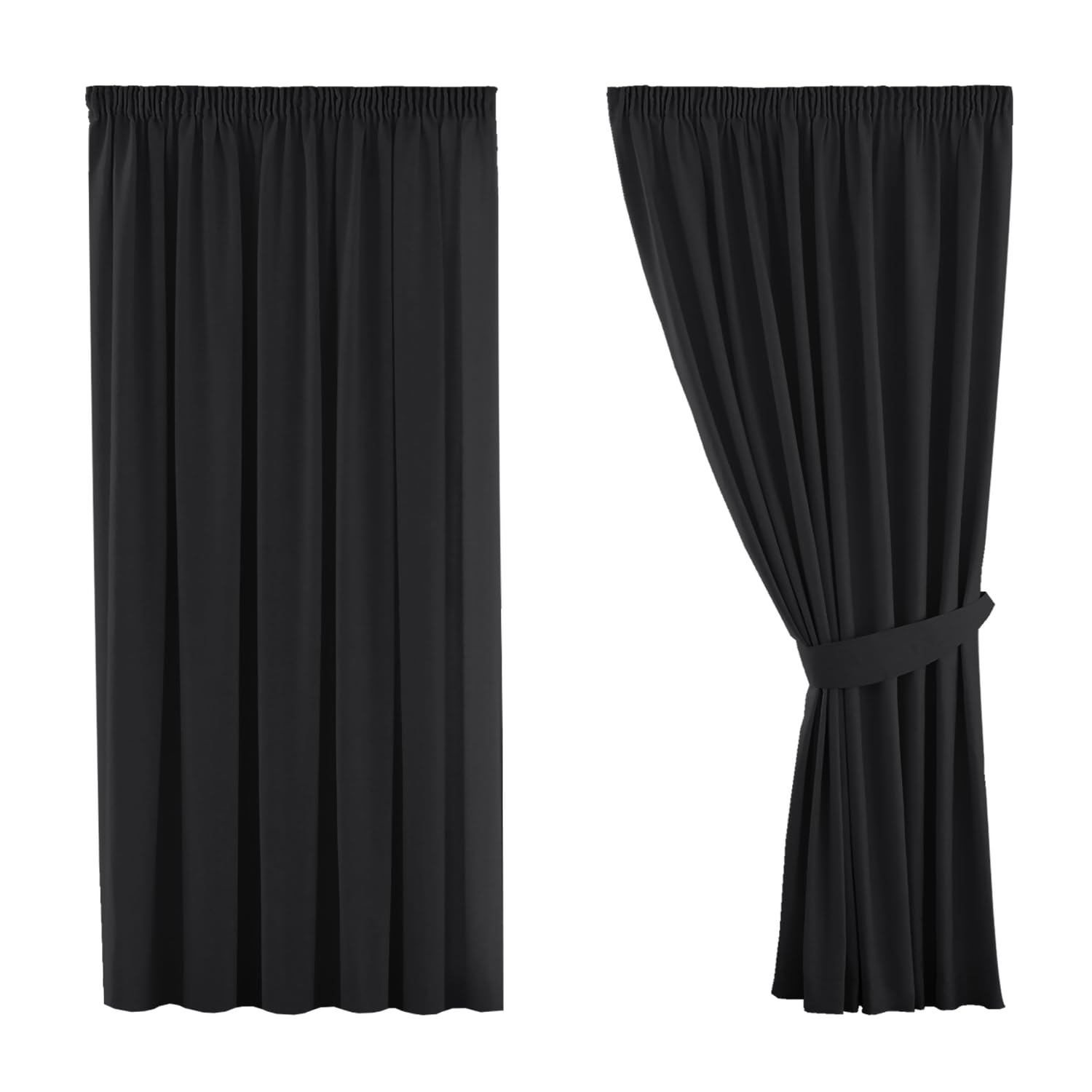 H.Versailtex Blackout Curtain, Opaque Curtain with Eyelets, 2 Pieces 245 cm x 130 cm (H x W), Set of 2, Fabric, black, 2 x H137 x B116(CM) — image 1