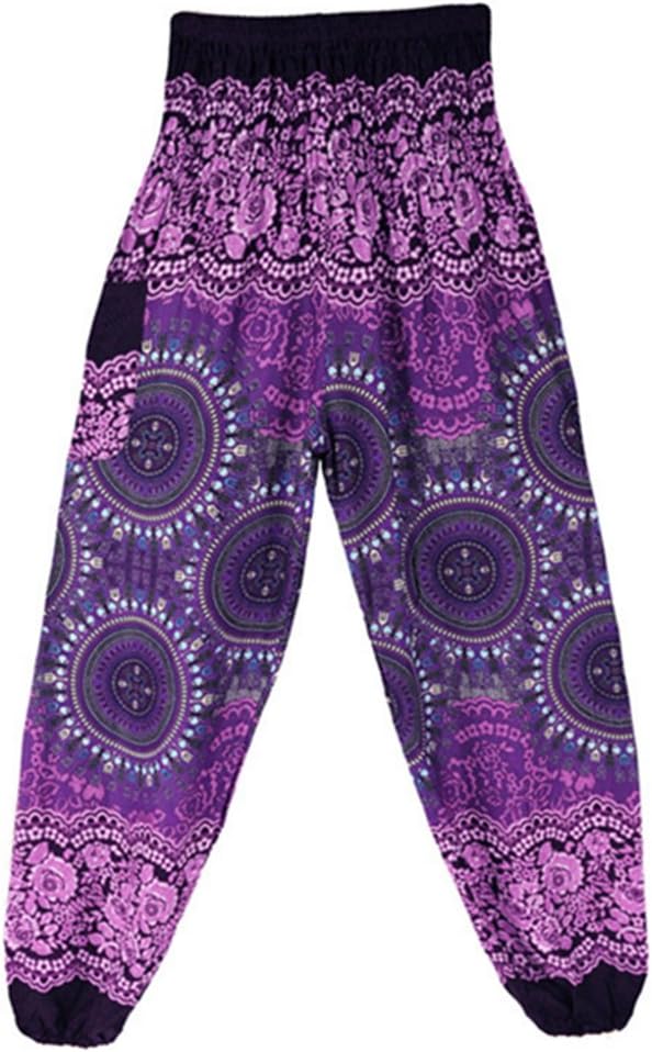 huateng Men and Women Thai Lantern Pants Yoga Pants Indian Compass Ethnic Loose High-Waist Cotton Pants (Red)