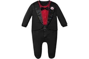 A&J DESIGN Baby Boy Tuxedo Gentleman Footie One-piece Romper with Bow Tie Newborn-9 Months