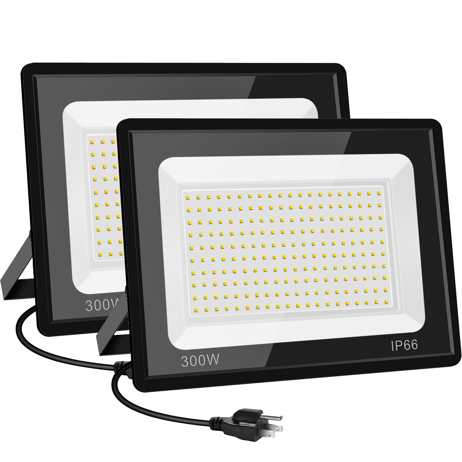 Photo 1 of Gopretty 2 Pack 300W Warm White Led Flood Lights Outdoor,3000K Super Bright 36000LM Security Lights with Plug,Exterior IP66 Waterproof FloodLight for Yard, Garden, Playground, Stadium
