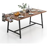 GOFLAME Dining Table for 5-7 People, 72&rdquo; Large Wooden Kitchen Table with Wine Rack and Spice Rack, Rectangular Dinner Table with Metal Frame for Dining Room, Living Room, Walnut