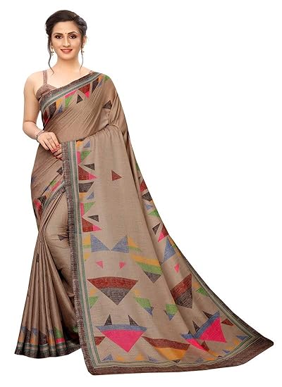RAJESHWAR FASHION WITH RF Womens Kota Doria Linen Saree With Blouse Piece (VEERA 03 CARAMEL_Tan Brown)