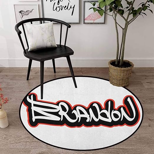 Brandon Home Decor Area Rug 35 Round Vermilion Black And White