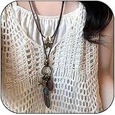 VIRAVENTO Vintage Long Boho Necklaces for Women Stacking Leather Cord Wooden Disc Pendant Necklaces Adjustable Trendy Necklace