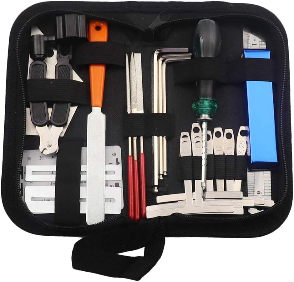 Etase Guitar Tool Kit Repairing Maintenance Tools String Organizer String Action Ruler Gauge Measuring Tool Hex Wrench Set Files Fingerboard Guitar Fret Rocker Leveling