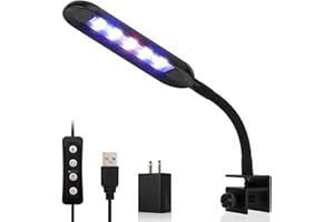 hygger 0.5-5 Gallon Nano Tank Mini Clip-on Aquarium Light with White Blue Red LEDs Fish Tank Lighting Built-in Timer 5 Brightness Levels 6W with USB Port (Include Power Adapter)