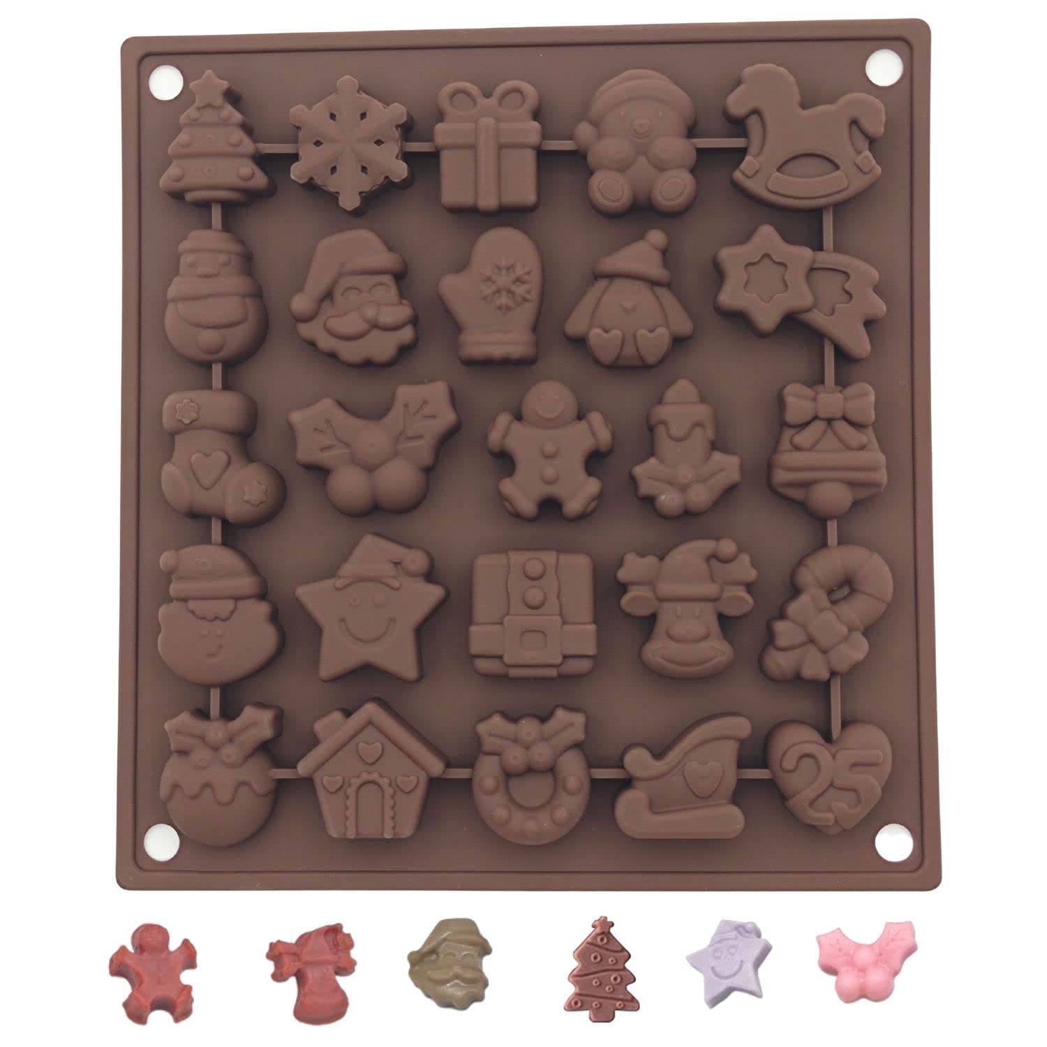 Christmas Chocolate Mould,1 Pack 25-Cavity Xmas Silicone Mold Candy Mould Non-Stick Cake Baking Tool with Christmas Themed Shapes for Chocolate Cake DIY