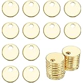 MECCANIXITY 20Pcs Stainless Steel Blank Stamping Tag Engraved Stainless Steel Round Charm Pendant with Holes 7mm/0.28" Gold for Pendant Bracelet Necklace Jewelry Making Earring